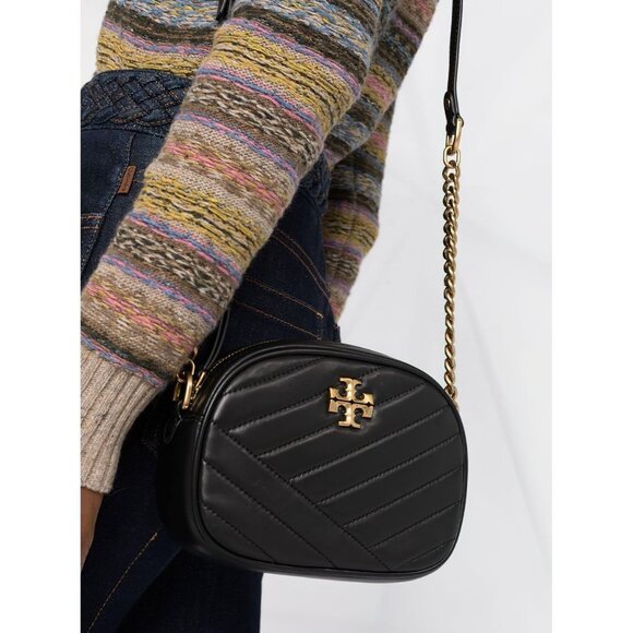 Tory Burch Kira Chevron Small Camera Crossbody Bag Black OS - Picture 2 of 15